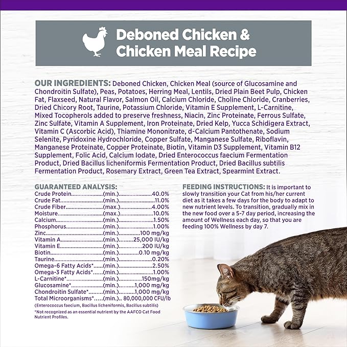 Wellness Complete Health Senior Dry Cat Food, Grain Free Kibble, Chicken Recipe - Image 6
