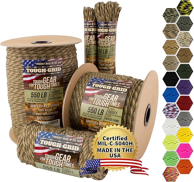 TOUGH-GRID 550 Paracord, Type III Mil-Spec Nylon Rope - 500 Ft Mixed Camo by TOUGH-GRID