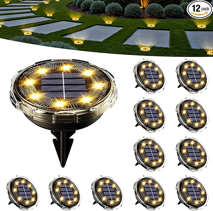 SOLPEX Solar Ground Lights 12 Pack, Solar Pathway Lights Outdoor Waterproof by Solpex