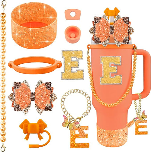 9PCS Orange for Stanley Cup Accessories Set Bling Initials Bow Charms for by Unknown