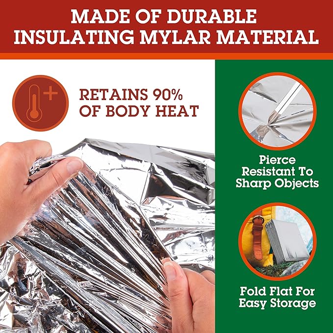 Grizzly Gear Emergency Mylar Thermal Blankets Survival Kit Camping Space Blanket - Image 4