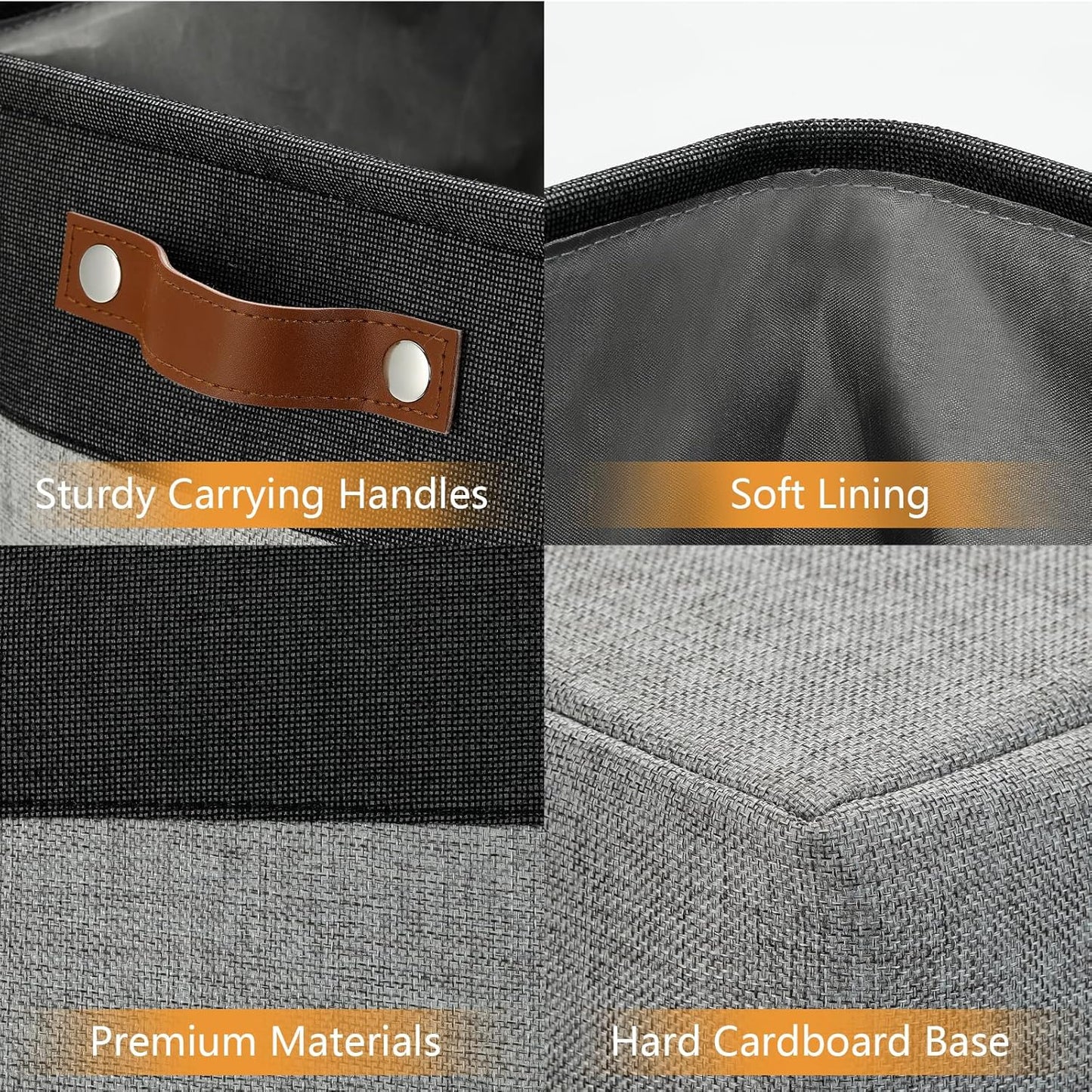 DULLEMELO Grey Storage Baskets for Organizing 3 Pack Fabric Shelf Baskets for Gifts Empty Large Storage Organizer for Closet,Clothes,Toys,Bedroom (Black&Grey)