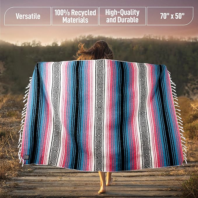 Hydration Nation Authentic Large Handwoven Mexican Striped Throw Blanket - Image 3