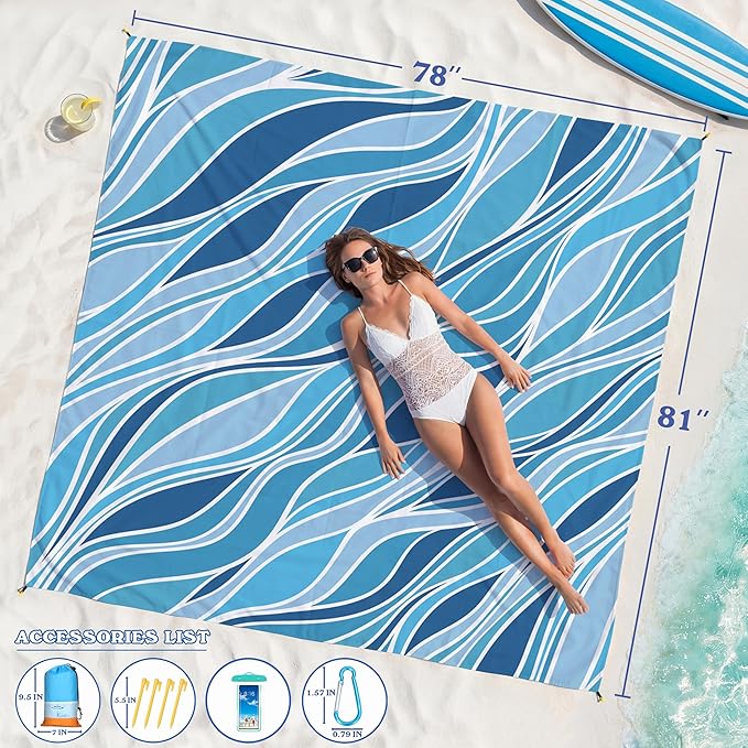 Famstar Beach Blanket Oversized Extra Large 78" X 81", Waterproof Sandproof - Image 2