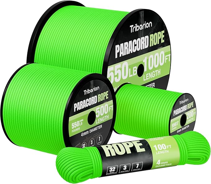 Paracord Rope 550 lb - 100ft 5/32" Parachute Cord 4MM 7-Strand para Cord - by Triberion