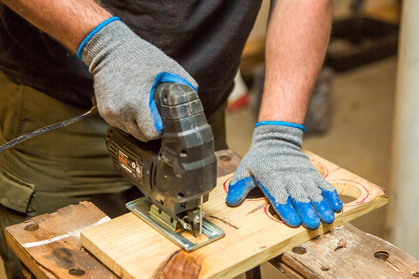 G & F Products 12 Pairs X-Large Rubber Latex Double Coated Work Gloves for Construction, gardening gloves, heavy duty Cotton Blend,3100XL,Blue