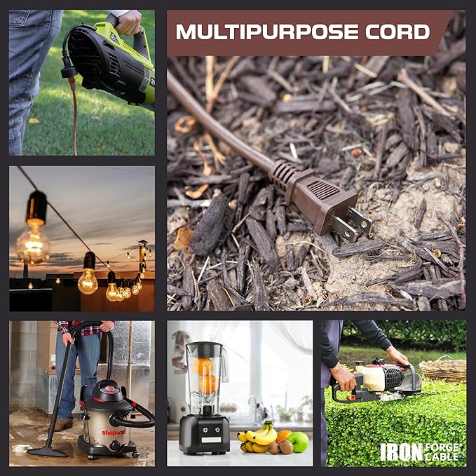 Iron Forge Cable 2 Prong Outdoor Extension Cord 25 ft, 16/2 SJTW 25 Foot Brown - Image 5