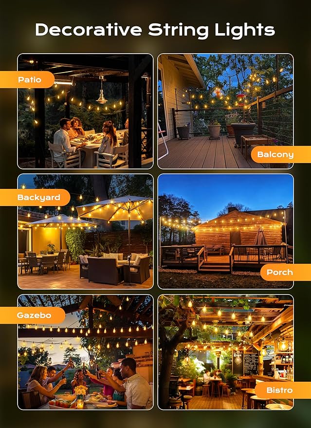 Brightown Outdoor String Lights, 150FT 47+2 LED ST38 LED Patio Lights - Image 5