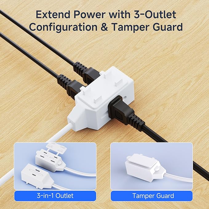 Cable Matters 2-Pack 16 AWG 2 Prong Short Extension Cord 3 ft, 13A 3-Outlet - Image 2
