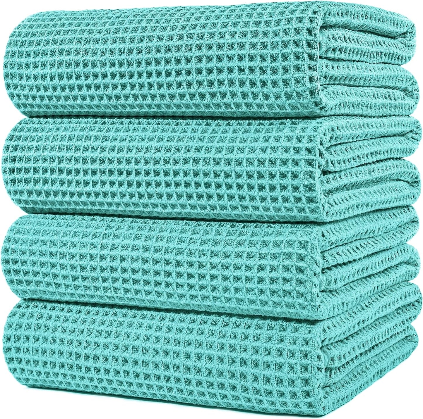 POLYTE Microfiber Oversize Quick Dry Lint Free Bath Towel, 60 x 30 in, 4 Pack (Waffle Weave)