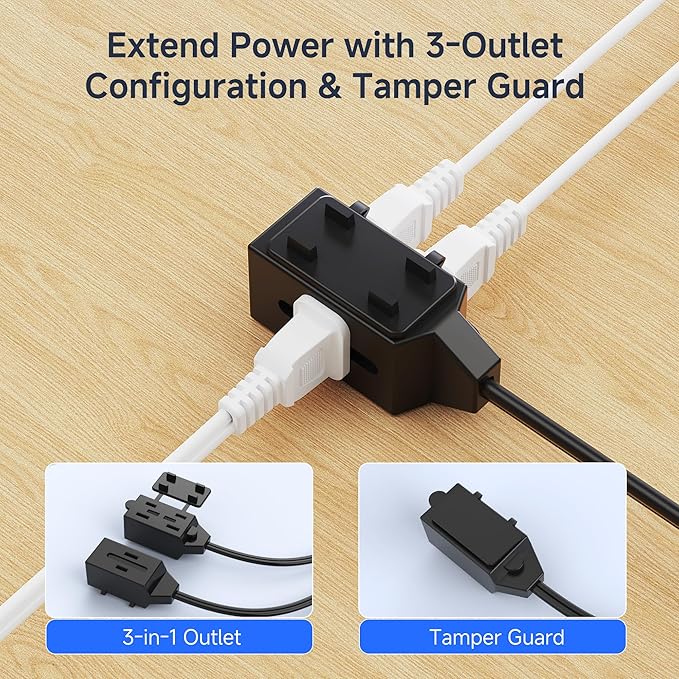 Cable Matters 2-Pack 16 AWG 2 Prong Long Extension Cord 15 ft, 13A 3-Outlet - Image 2