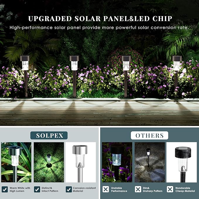 SOLPEX Solar Garden Lights Outdoor, 6 Color 12 Pack Stainless Steel Led Pathway - Image 3