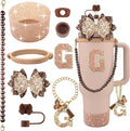 9PCS Brown for Stanley Cup Accessories Set Bling Initials Bow Charms for by Unknown