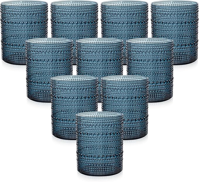 YOUBET 24PCS Plastic Hobnail Drinking Glasses - 14 Oz Blue Vintage Glasses by YOUBET