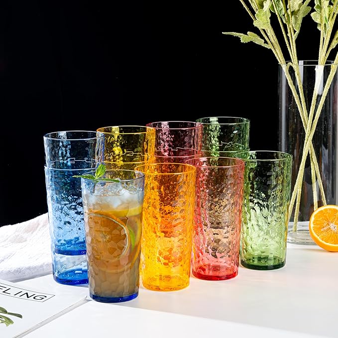 24-ounce Plastic Tumblers, Acrylic Drinking Glasses High-Balls, Hammered Style - Image 4