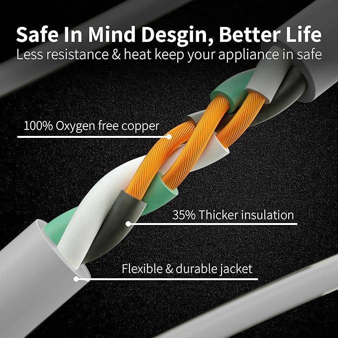 HUANCHAIN 14 Gauge 3 Feet Flat Plug Extension Cord White Indoor Outdoor - Image 4