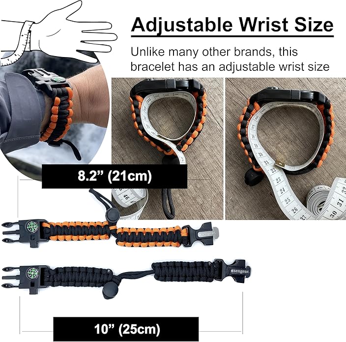 aZengear Paracord Survival Bracelet | Flint Steel Fire Starter, Mini Saw | - Image 5