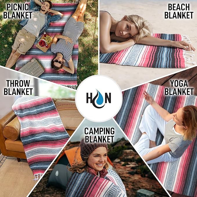 Hydration Nation Authentic Large Handwoven Mexican Striped Throw Blanket - Image 3