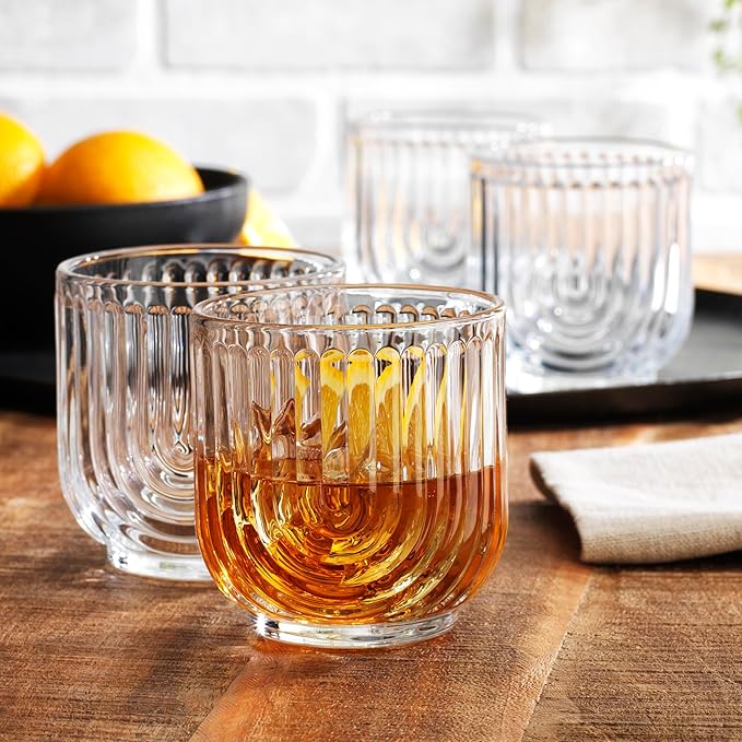 Glaver's Vintage Glassware Art Deco Glasse Ribbed Drinking Glasses U-Shape Arch - Image 2