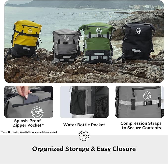 STOVER 5/10/25/30/40/55L Waterproof Dry Bag- Roll-Top Backpack w/Phone Case- - Image 7