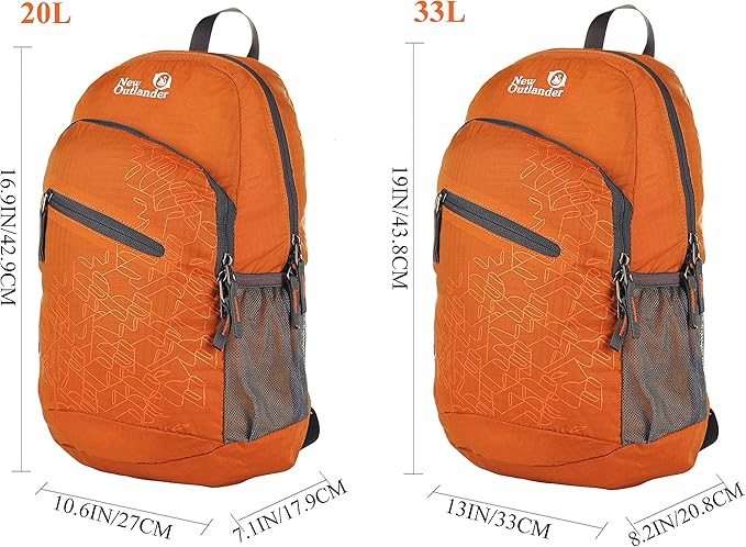 Outlander Packable Handy Lightweight Travel Hiking Backpack Daypack-Orange - Image 6