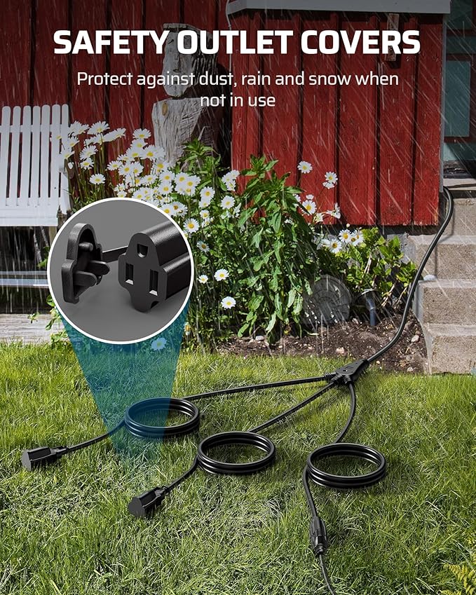 DEWENWILS Outdoor Extension Cord 1 to 3 Splitter, 3 Prong Outlets Plugs - Image 8