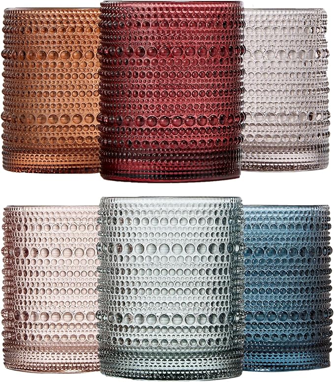 Khen Beaded Hobnail Tumbler Drinking Glasses Set | Set of 6 | Vintage Colored by Khen