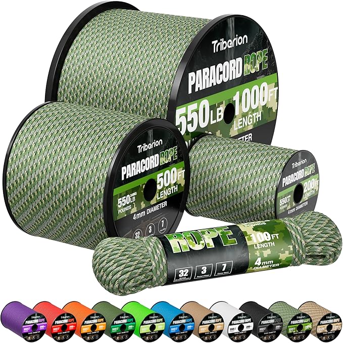 Paracord Rope 550 lb - 200ft 5/32" Parachute Cord 4MM 7-Strand para Cord - by Triberion