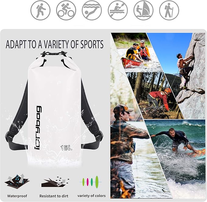 IDRYBAG Dry Bag for Kayaking Waterproof 2L/5L/10L/15L/20L, Small Dry Sack - Image 5