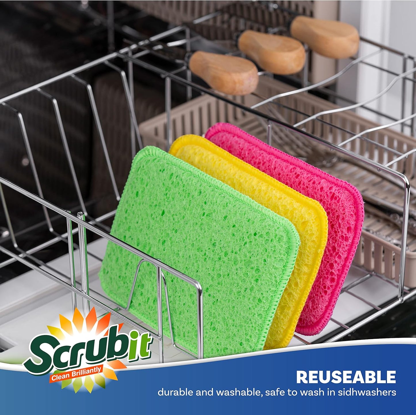Scrub and Wipe Scrubbing Pads [10 Pack] – SCRUBIT Dual Sided Scouring Pad and Sponge - Reusable Kitchen Scrubbing Sponges for Dishes, Pots, Pans Utensils & Non-Stick Cookware (Pink)
