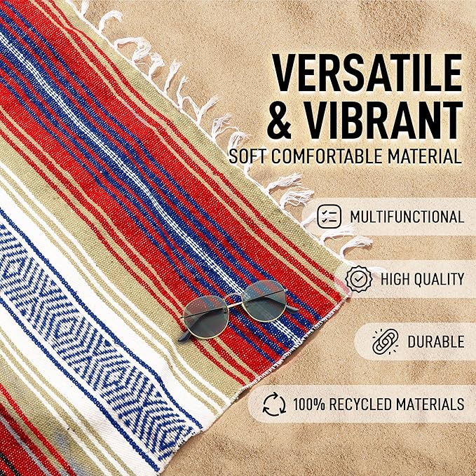 Hydration Nation Authentic Large Handwoven Mexican Striped Throw Blanket - Image 2