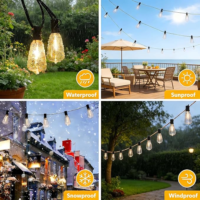 GPATIO Outdoor String Lights, 50FT ST38 Bulbs Shatterproof Patio Lights - Image 2