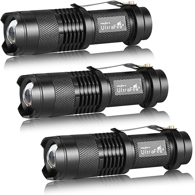 ULTRAFIRE 3 Pack Mini Flashlights Focus Adjustable SK68 Single Mode Tactical by ULTRAFIRE