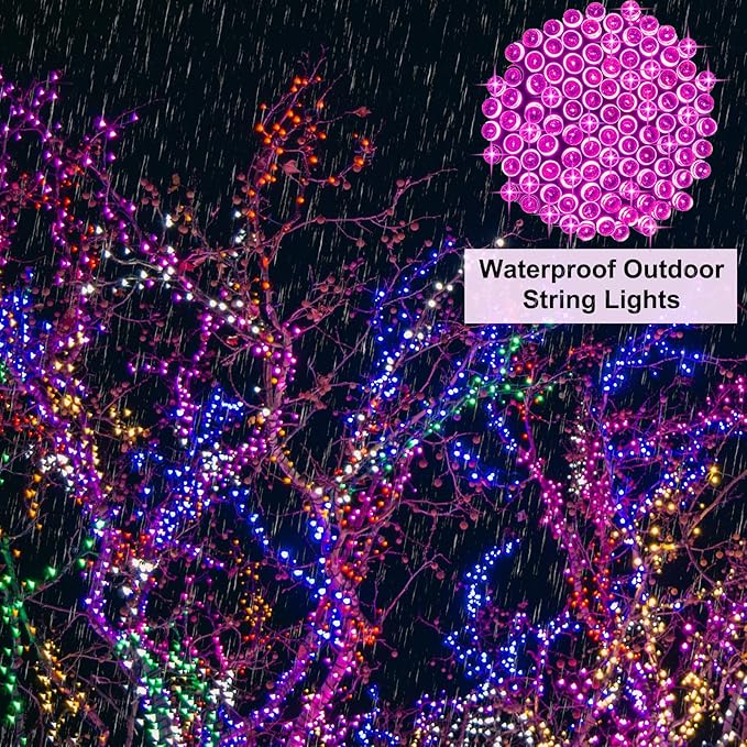 66 ft 200 LED Pink String Lights, Indoor Outdoor Connectable 8 Modes Clear Wire - Image 7
