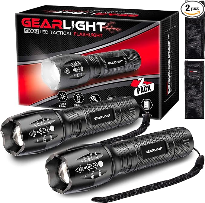 LED Flashlight High Lumens, Mini Tactical LED Flashlight 2 Pack, 5 Modes by GearLight