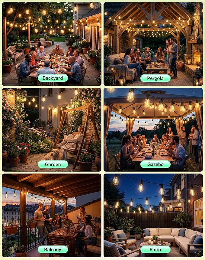 Outdoor String Lights LED Patio-Light - 100Ft Outside Waterproof Dimmable Porch - Image 7