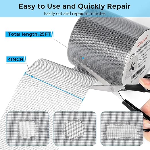 Secopad Grey Window Screen Repair Tape, 4IN X 25FT Screen Repair Kit - Image 3