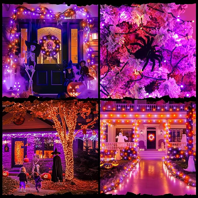 300LED 93 Ft Orange & Purple Halloween Lights 8 Modes Halloween Light Mini - Image 8