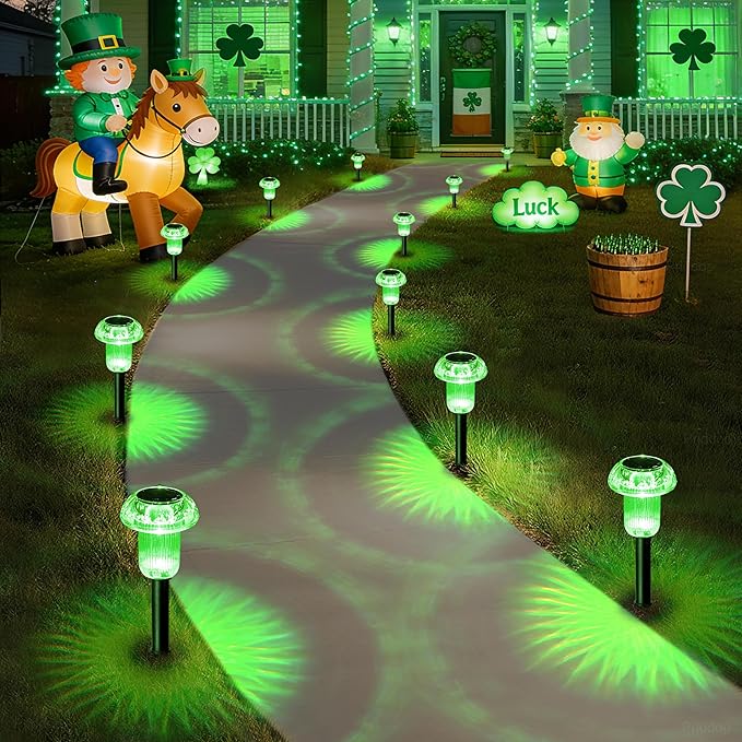 Priddop Solar Lights Outdoor Pathway Waterproof 8 Pack Green LED Green Stake - Image 7