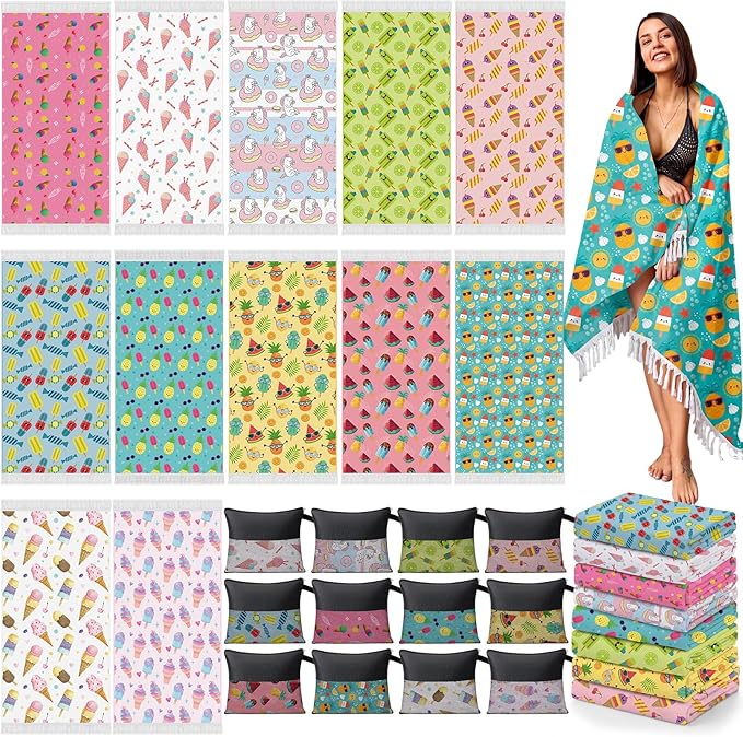 Peryiter 24 Pack Microfiber Oversize Turkish Beach Towel Set 12 Large Absorbent by Peryiter