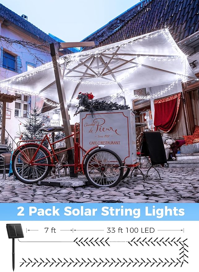 Solar String Lights Outdoor, 2 Pack Total 80 FT 200 LED Solar Powered String - Image 2