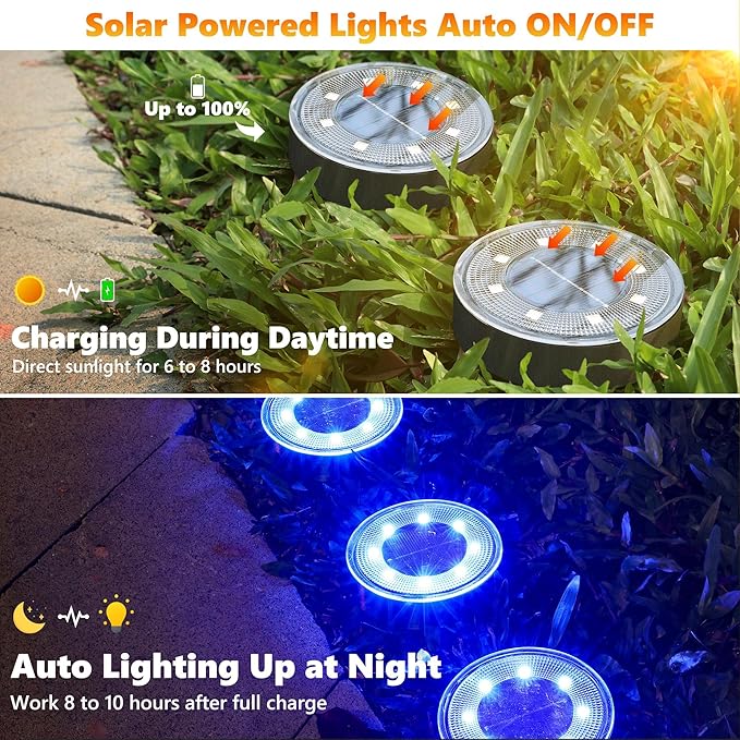 Joomer Solar Ground Lights, 16 Pack 8 LED Solar Lights Outdoor IP68 Waterproof - Image 2