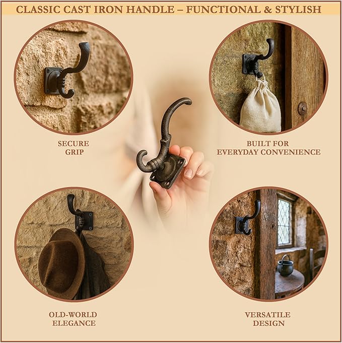 Mystic Colonial Medieval Wall Hooks Hand-Forged Black Coated | Rustic - Image 3
