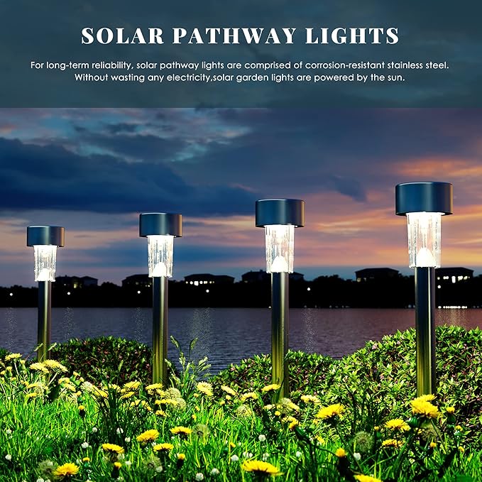 SOLPEX Solar Garden Lights Outdoor, 6 Color 12 Pack Stainless Steel Led Pathway - Image 2
