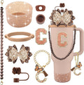9PCS Brown for Stanley Cup Accessories Set Bling Initials Bow Charms for by Unknown