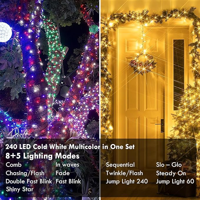 88FT 240LED Connectable String Lights Indoor Outdoor Clear Wire, Warm - Image 3