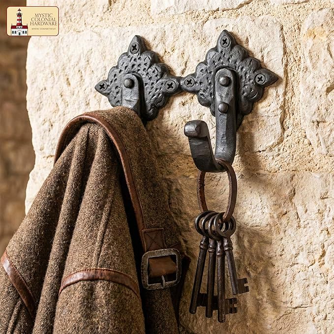 Mystic Colonial Rustic Cast Iron Wall Hooks, Heavy Duty Retro Utility Hooks - Image 4