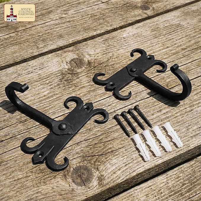 Mystic Colonial Rustic Cast Iron Wall Hooks, Heavy Duty Retro Utility Hooks - Image 5