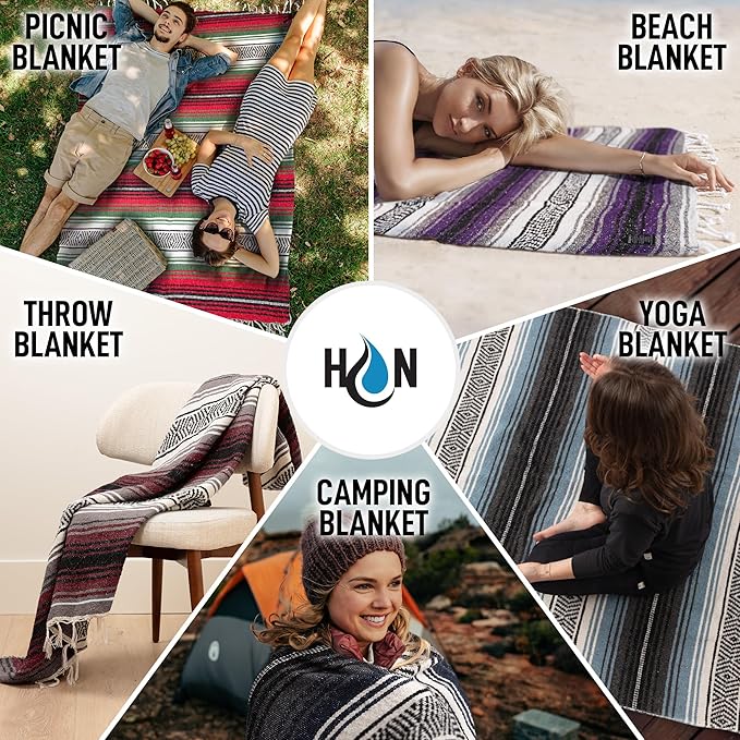 Hydration Nation Authentic Large Handwoven Mexican Striped Throw Blanket - Image 4