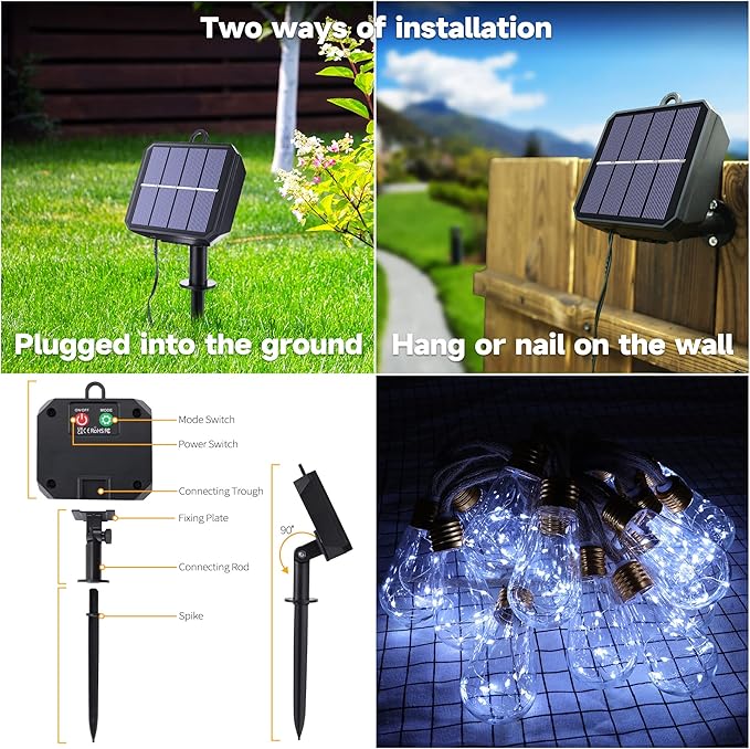 Solar Outdoor String Lights, 20Ft Vintage Rope Hemp Solar Patio Lights - Image 6